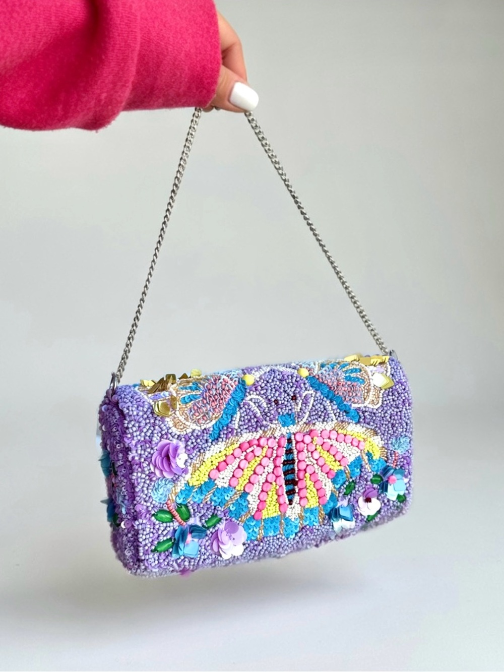 ANNIES IBIZA OCEANUS STAUD BEADED Embellished Purple Shoulder Bag CLUTCH FAIRY